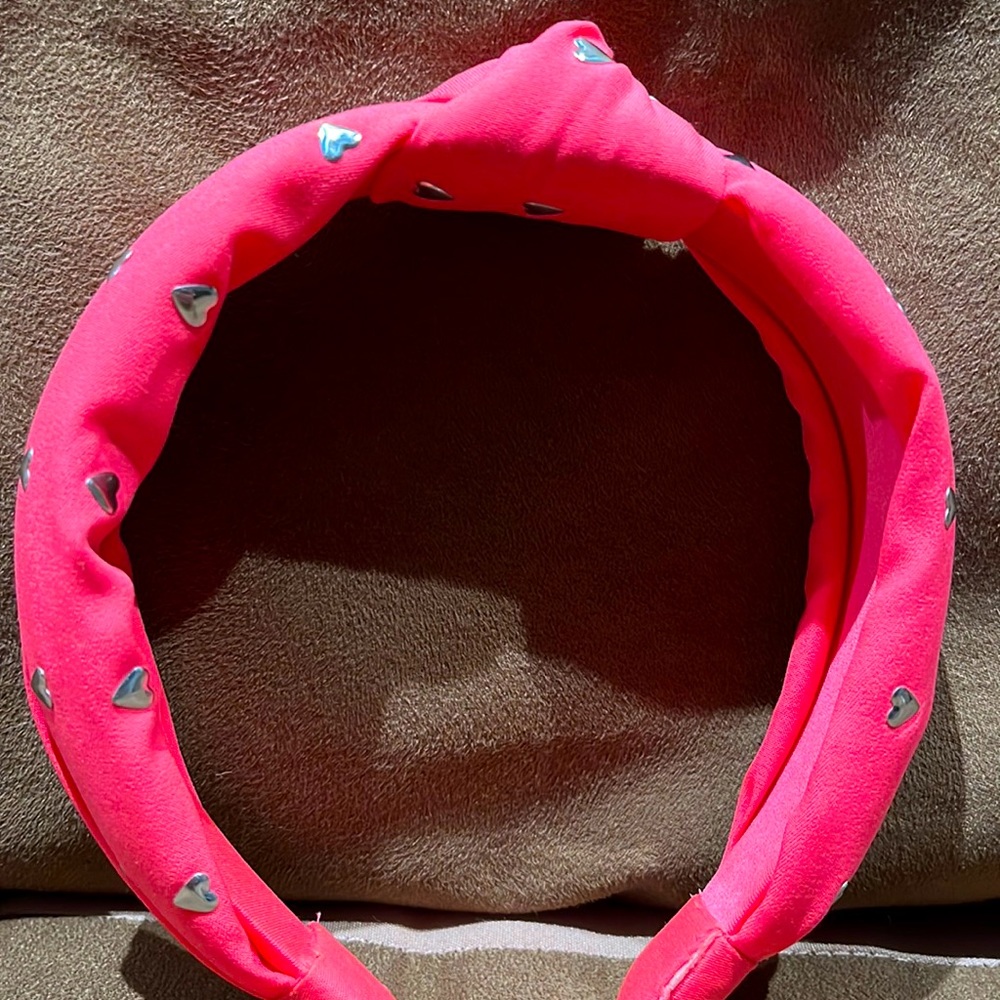 Pink headband with silver hearts